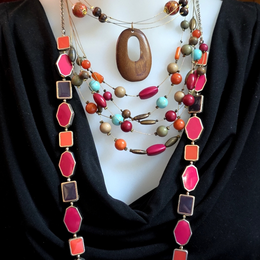 Trio Earthy Jewel Tone Necklaces - Curated Bundle